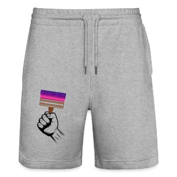 Craftsman Handyman Craft Tool Construction Site - Stanley/Stella Trainer Unisex Organic Jogging Shorts - heather grey - Front - Nik (191cm) & Marisol (170cm)