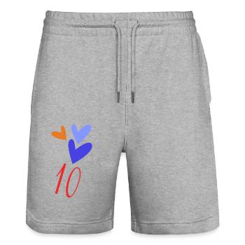 10. 10 JAHRE. 10. Jahrestag. JUBILÄUM 10 JAHRE. - Stanley/Stella Unisex Bio Joggingshorts Trainer  - Grau meliert - Vorne - Nik (191cm) & Marisol (170cm)