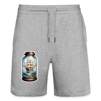 Flaschenschiff / Flaschenpost / Ahoi / Anker - Stanley/Stella Unisex Bio Joggingshorts Trainer  - Grau meliert - Vorne - Nik (191cm) & Marisol (170cm)