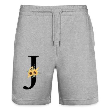Lettre j floral tournesol - Short de jogging bio TRAINER Stanley/Stella unisexe - gris chiné - Devant - Nik (191cm) & Marisol (170cm)