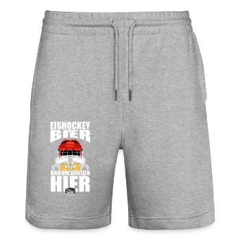 Lustiger Spruch Eishockey Bier darum bin ich hier - Stanley/Stella Unisex Bio Joggingshorts Trainer  - Grau meliert - Vorne - Nik (191cm) & Marisol (170cm)