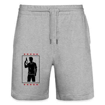 Drinking Team Bottle - Stanley/Stella Trainer Unisex Organic Jogging Shorts - heather grey - Front - Nik (191cm) & Marisol (170cm)
