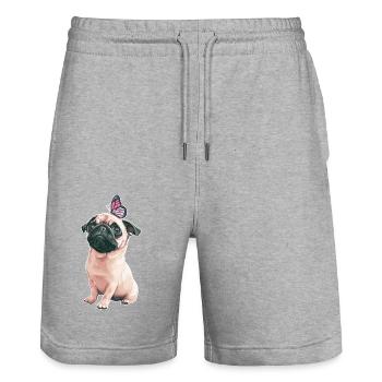 Mops mit Schmetterling - Stanley/Stella Unisex Bio Joggingshorts Trainer  - Grau meliert - Vorne - Nik (191cm) & Marisol (170cm)