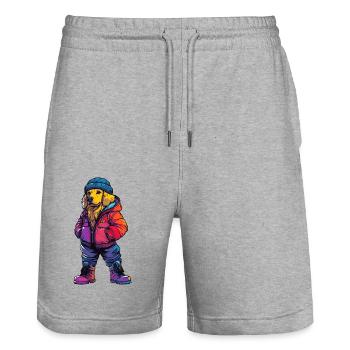 Golden Retriever Dog Fashion Winter Funny - Stanley/Stella Trainer Unisex Organic Jogging Shorts - heather grey - Front - Nik (191cm) & Marisol (170cm)
