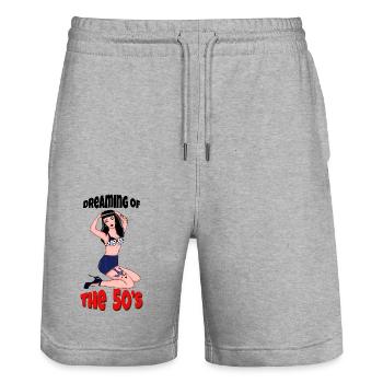 Rêver des années 50 - Short de jogging bio TRAINER Stanley/Stella unisexe - gris chiné - Devant - Nik (191cm) & Marisol (170cm)