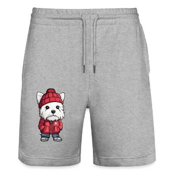 West Highland Terrier Dog Cartoon - Stanley/Stella Trainer Unisex Organic Jogging Shorts - heather grey - Front - Nik (191cm) & Marisol (170cm)