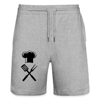 koch besteck - Stanley/Stella Unisex Bio Joggingshorts Trainer  - Grau meliert - Vorne - Nik (191cm) & Marisol (170cm)