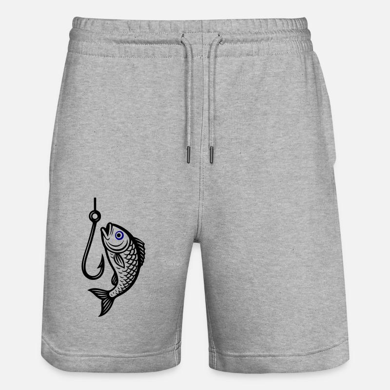 Fish Hook Fish Icon - Stanley/Stella Trainer Unisex Organic Jogging Shorts - heather grey