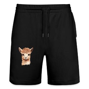 Super beautiful alpaca / llama smiling at the camera - Stanley/Stella Trainer Unisex Organic Jogging Shorts - black - Front - Nik (191cm) & Marisol (170cm)