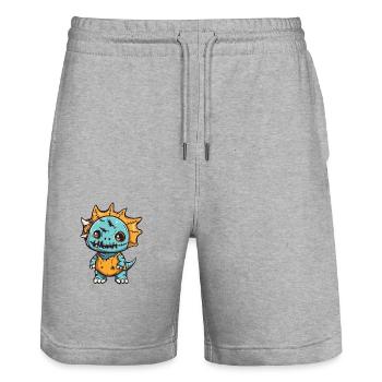 Dinosaur triceratops Halloween Zombie - Stanley/Stella Trainer Unisex Organic Jogging Shorts - heather grey - Front - Nik (191cm) & Marisol (170cm)