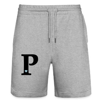 Letter P Initial Letter - Stanley/Stella Trainer Unisex Organic Jogging Shorts - heather grey - Front - Nik (191cm) & Marisol (170cm)