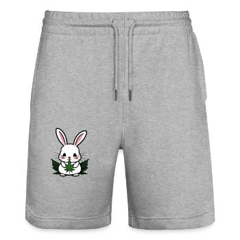 Cannabis Rabbit - Stanley/Stella Trainer Unisex Organic Jogging Shorts - heather grey - Front - Nik (191cm) & Marisol (170cm)
