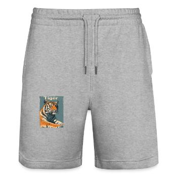 Vintage Tiger Retro Wildtier - Stanley/Stella Unisex Bio Joggingshorts Trainer  - Grau meliert - Vorne - Nik (191cm) & Marisol (170cm)