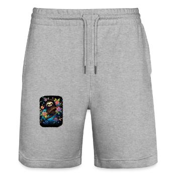 Faultier Niedliches Tier Floraler Nachthimmel - Stanley/Stella Unisex Bio Joggingshorts Trainer  - Grau meliert - Vorne - Nik (191cm) & Marisol (170cm)