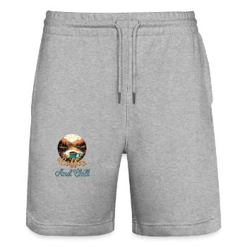Kaffee und Chill Vintage Berg Natur-Szene - Stanley/Stella Unisex Bio Joggingshorts Trainer  - Grau meliert - Vorne - Nik (191cm) & Marisol (170cm)