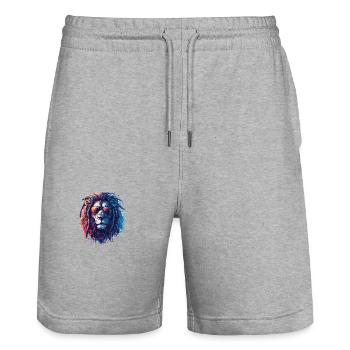 Löwe mit Brille Hipster Löwe - Stanley/Stella Unisex Bio Joggingshorts Trainer  - Grau meliert - Vorne - Nik (191cm) & Marisol (170cm)
