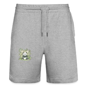Niedlicher Panda Bambus Wald Tier Tierwelt - Stanley/Stella Unisex Bio Joggingshorts Trainer  - Grau meliert - Vorne - Nik (191cm) & Marisol (170cm)