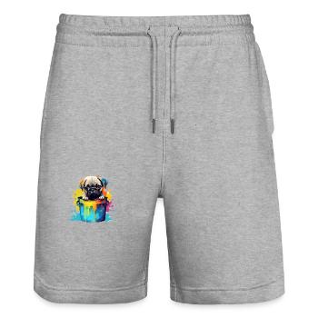Mops Niedlicher Hund Farbeimer - Stanley/Stella Unisex Bio Joggingshorts Trainer  - Grau meliert - Vorne - Nik (191cm) & Marisol (170cm)