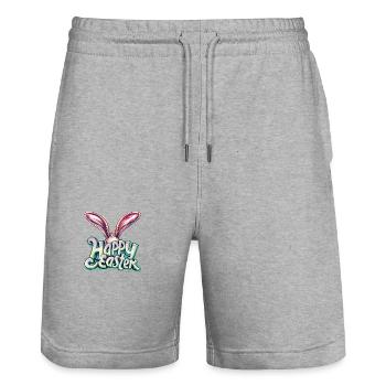 Frohe Ostern Hasenohren Bunter Frühling für - Stanley/Stella Unisex Bio Joggingshorts Trainer  - Grau meliert - Vorne - Nik (191cm) & Marisol (170cm)