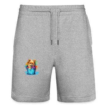 Zwergspitz Niedlicher Pomeranian Hund Farbeimer - Stanley/Stella Unisex Bio Joggingshorts Trainer  - Grau meliert - Vorne - Nik (191cm) & Marisol (170cm)