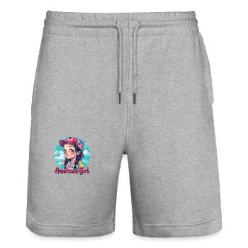 Patriotisches Amerikanisches Mädchen USA für - Stanley/Stella Unisex Bio Joggingshorts Trainer  - Grau meliert - Vorne - Nik (191cm) & Marisol (170cm)