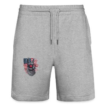Coole Amerika Llama Sonnenbrille Patriotisch - Stanley/Stella Unisex Bio Joggingshorts Trainer  - Grau meliert - Vorne - Nik (191cm) & Marisol (170cm)