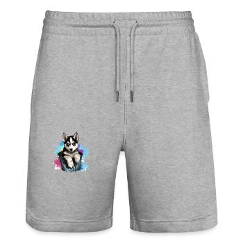 Siberian Husky Niedlicher Hund Farbeimer - Stanley/Stella Unisex Bio Joggingshorts Trainer  - Grau meliert - Vorne - Nik (191cm) & Marisol (170cm)