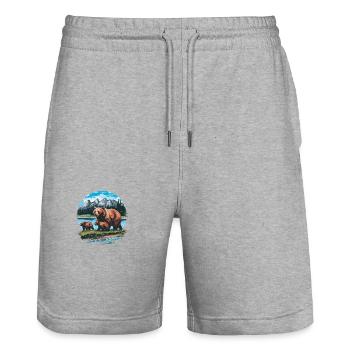 Majestätischer Bergbär Familie Wildlife Natur - Stanley/Stella Unisex Bio Joggingshorts Trainer  - Grau meliert - Vorne - Nik (191cm) & Marisol (170cm)