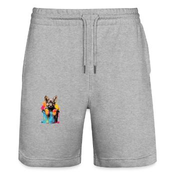 Deutscher Schäferhund Hund Hunderasse - Stanley/Stella Unisex Bio Joggingshorts Trainer  - Grau meliert - Vorne - Nik (191cm) & Marisol (170cm)