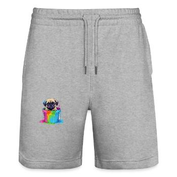 Mops Niedlicher Hund Farbeimer - Stanley/Stella Unisex Bio Joggingshorts Trainer  - Grau meliert - Vorne - Nik (191cm) & Marisol (170cm)