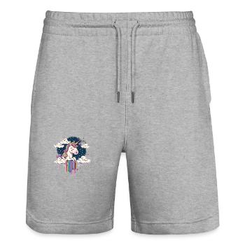Verträumtes Regenbogen-Einhorn Himmel für Kinder - Stanley/Stella Unisex Bio Joggingshorts Trainer  - Grau meliert - Vorne - Nik (191cm) & Marisol (170cm)