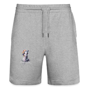 Lustiges Einhorn Roboter Robotic Kuscheln Cyborg - Stanley/Stella Unisex Bio Joggingshorts Trainer  - Grau meliert - Vorne - Nik (191cm) & Marisol (170cm)