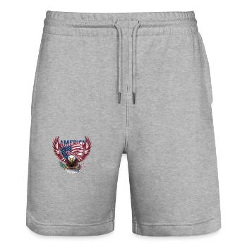 USA Flagge Adler für Patrioten - Stanley/Stella Unisex Bio Joggingshorts Trainer  - Grau meliert - Vorne - Nik (191cm) & Marisol (170cm)