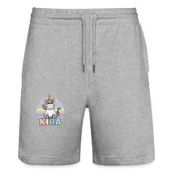 Kira Unicorn Name - Stanley/Stella Trainer Unisex Organic Jogging Shorts - heather grey - Front - Nik (191cm) & Marisol (170cm)