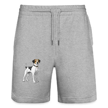 Jack Russel Terrier Hund Tier - Stanley/Stella Unisex Bio Joggingshorts Trainer  - Grau meliert - Vorne - Nik (191cm) & Marisol (170cm)