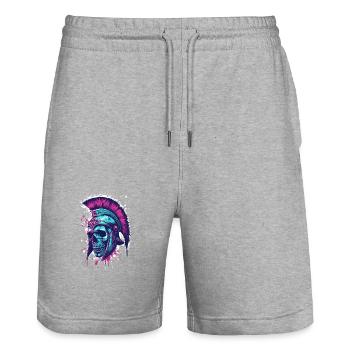 Spartan Skull Helmet Spartan - Stanley/Stella Trainer Unisex Organic Jogging Shorts - heather grey - Front - Nik (191cm) & Marisol (170cm)