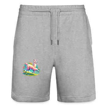 Alpaka Lama für Alpakaliebhaber - Stanley/Stella Unisex Bio Joggingshorts Trainer  - Grau meliert - Vorne - Nik (191cm) & Marisol (170cm)