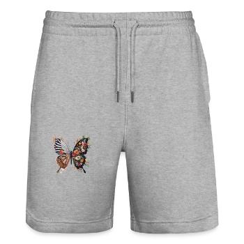 Bunte Blumen Schmetterling Naturliebhaber - Stanley/Stella Unisex Bio Joggingshorts Trainer  - Grau meliert - Vorne - Nik (191cm) & Marisol (170cm)