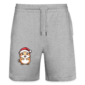 Hamster Noël Mignon - Short de jogging bio TRAINER Stanley/Stella unisexe - gris chiné - Devant - Nik (191cm) & Marisol (170cm)