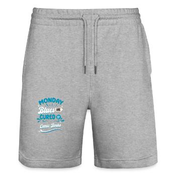 Monday Blues Are Cured By Comic Books - Stanley/Stella Trainer Unisex Organic Jogging Shorts - heather grey - Front - Nik (191cm) & Marisol (170cm)