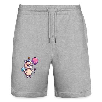 Alpaka Llama Geburtstag Baby - Stanley/Stella Unisex Bio Joggingshorts Trainer  - Grau meliert - Vorne - Nik (191cm) & Marisol (170cm)