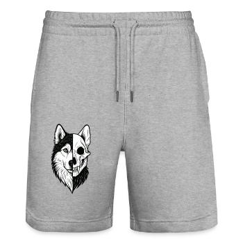 Husky Schädel Wolf - Stanley/Stella Unisex Bio Joggingshorts Trainer  - Grau meliert - Vorne - Nik (191cm) & Marisol (170cm)