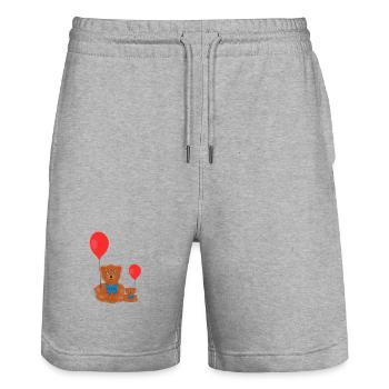 Deux Petits Oursons Adorables et Complices - Short de jogging bio TRAINER Stanley/Stella unisexe - gris chiné - Devant - Nik (191cm) & Marisol (170cm)