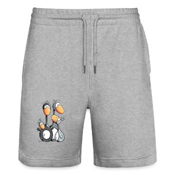 Pinguin Familie - Stanley/Stella Unisex Bio Joggingshorts Trainer  - Grau meliert - Vorne - Nik (191cm) & Marisol (170cm)