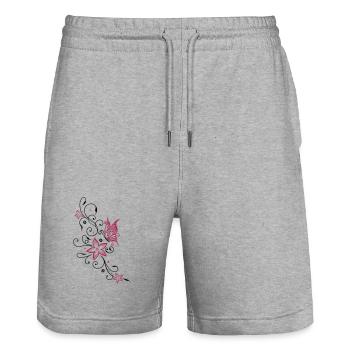 Fleurs avec ornement floral et papillon, été. - Short de jogging bio TRAINER Stanley/Stella unisexe - gris chiné - Devant - Nik (191cm) & Marisol (170cm)