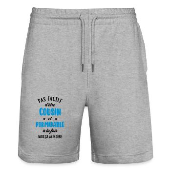 Onkel / Tante / Vetter / Cousin / Kusine - Stanley/Stella Unisex Bio Joggingshorts Trainer  - Grau meliert - Vorne - Nik (191cm) & Marisol (170cm)