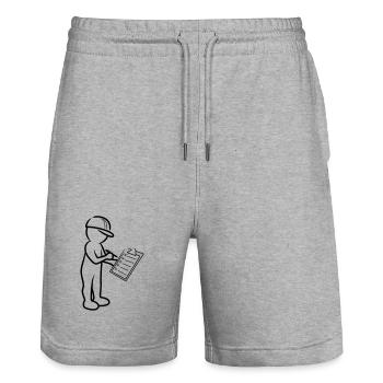 Männchen mit Helm und Checkliste auf Baustelle - Stanley/Stella Unisex Bio Joggingshorts Trainer  - Grau meliert - Vorne - Nik (191cm) & Marisol (170cm)