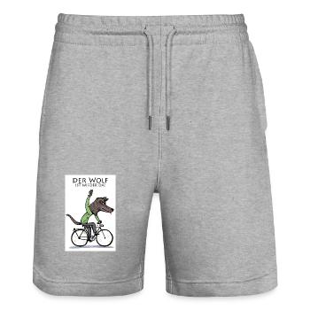 Der Wolf ist wieder da Fahrrad-Comic - Stanley/Stella Unisex Bio Joggingshorts Trainer  - Grau meliert - Vorne - Nik (191cm) & Marisol (170cm)
