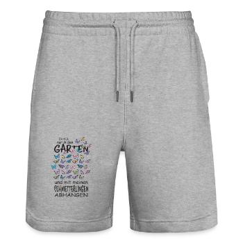 Schmetterlinge und mein Garten - Stanley/Stella Unisex Bio Joggingshorts Trainer  - Grau meliert - Vorne - Nik (191cm) & Marisol (170cm)