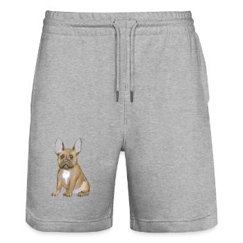 Adorable chiot bouledogue français - Short de jogging bio TRAINER Stanley/Stella unisexe - gris chiné - Devant - Nik (191cm) & Marisol (170cm)